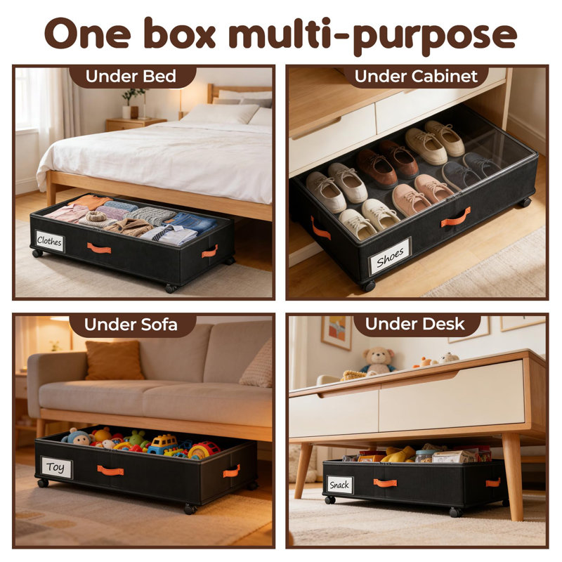 Under Bed Storage With Wheels 2-Pack, Under Bed Storage Containers 66L Clear Lids, Rolling Storage Drawers For Clothes Shoes Blankets, Underbed Organizer Bins(30" L X 16.2" W X 7.5" H)