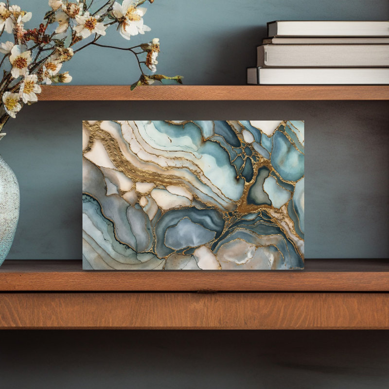 Fluid Teal Abstract Abstract Elegant Modern Landscape Nature Wall Art Print 1 Piece Wrapped Canvas Wall Art