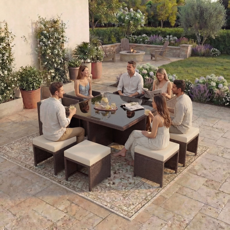 Parkson 8-Seater Dining Set with Cushions, UKFR Certified, Brown