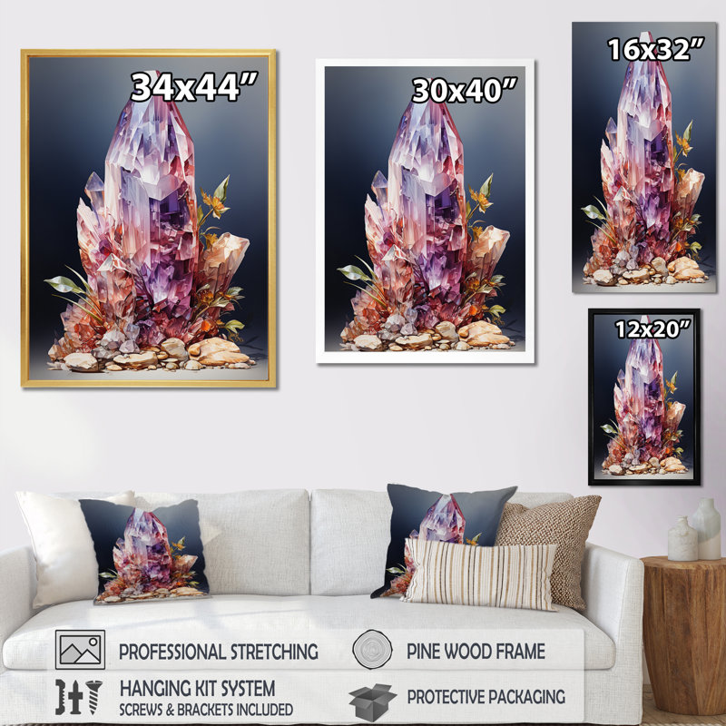 Spiritual Stone Quartz II sur toile, Cadre flottant noir, H 40 po x l 30 po x P 1,5 po