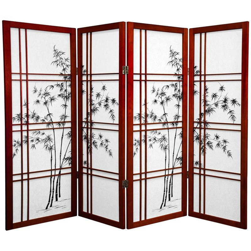 Paravent en bambou Keitez, 4 panneaux, Bois de rose