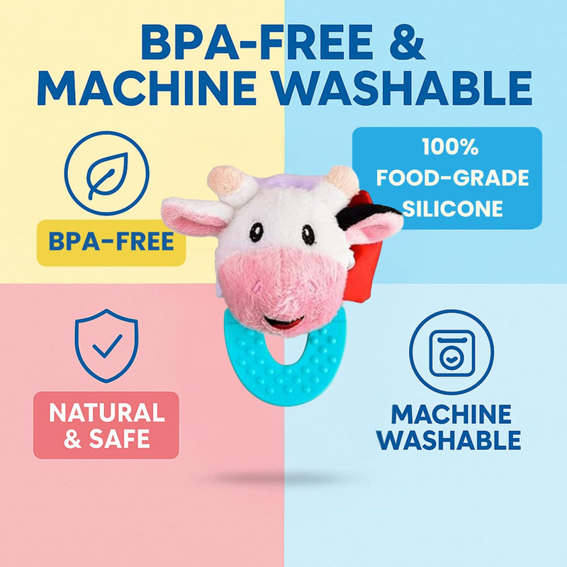 Anneau de dentition pour bébé Wristy Buddy - vache