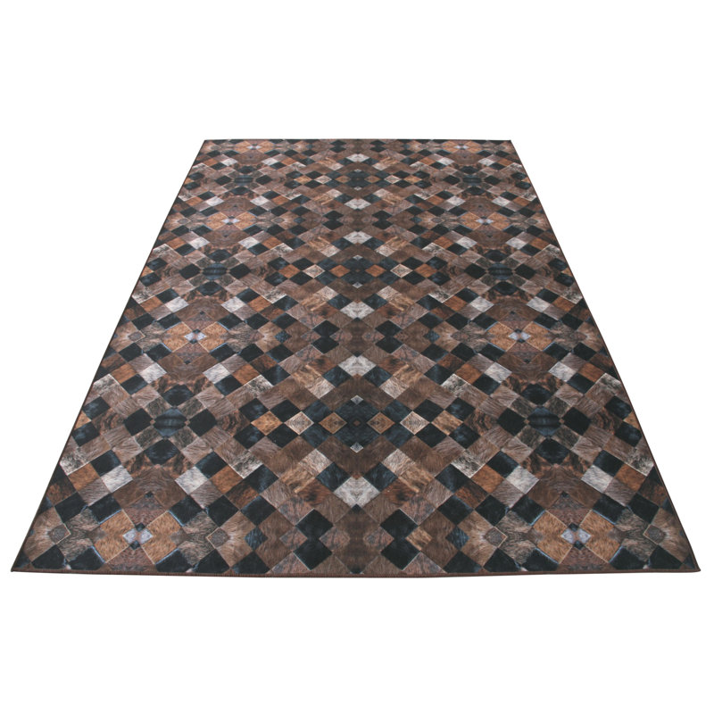 Faux Cowhide Digital Printedpatchwork Heirloom Frescoes Contemporary Indoor Area Rug Cotton Canvas Backing (4'' X 6'')