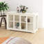 Armoire de cuisine - blanc avec porte vitrée. Fabriqué en classe E1 pour une utilisation durable. 2 portes coulissantes et tablette réglable avec rangement polyvalent. Surface peinte. Support antidérapant