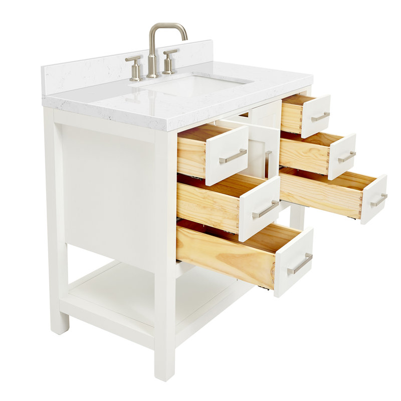 ARIEL Magnolia 42 Single Bathroom Vanity with Top, White, Rectangular