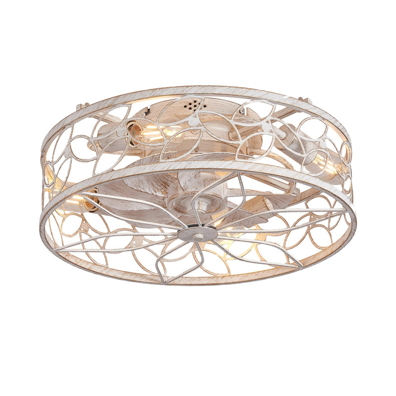 18" Vintage Caged Ceiling Fan Light with Remote, Quiet Industrial Design, White