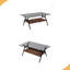 Table basse rectangulaire avec plateau en verre trempé et tablette en bois aggloméré, table moderne pour le salon-26688847-26688832