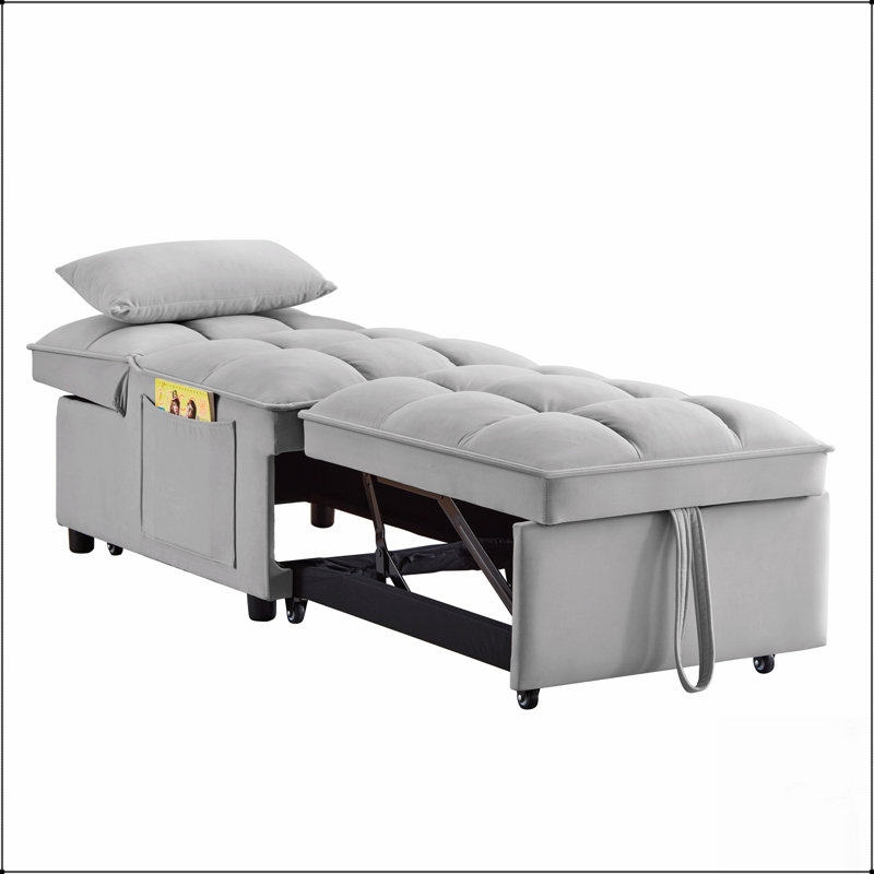 Canapé-lit simple capitonné avec dossier réglable et coussins, méridienne convertible pour une utilisation polyvalente