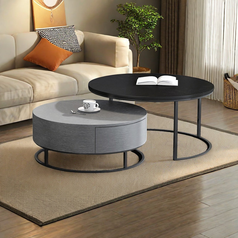 Table basse ronde italienne de luxe légère, Noir/gris