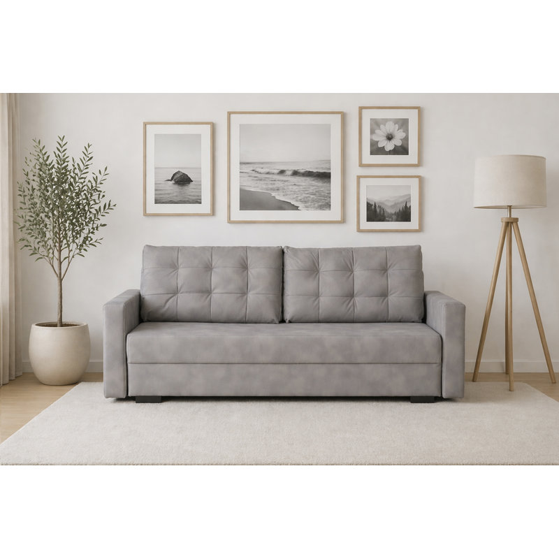3 Seater Fabric Sofa Bed, Silver