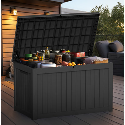 230 Gallon Resin Deck Box, Large Indoor And Outdoor Storage Box by EVAJOY