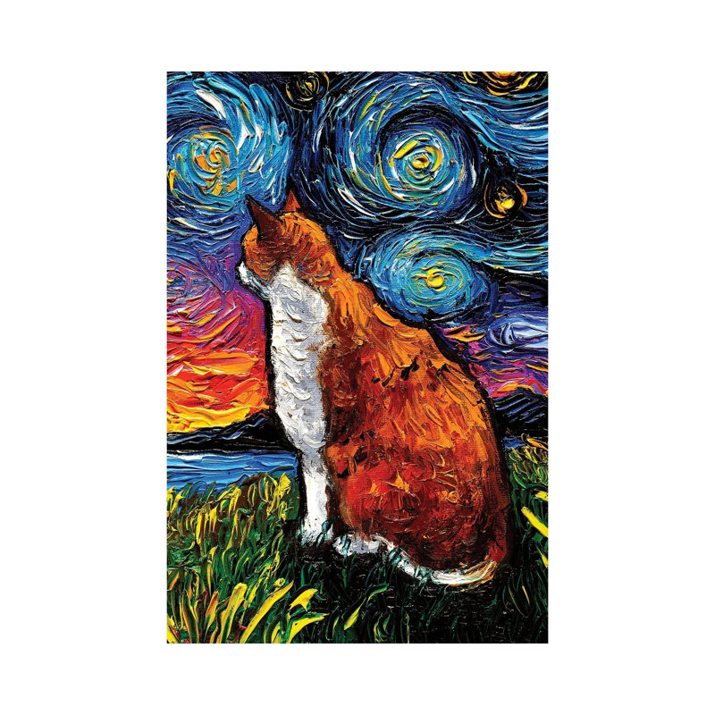 Orange And White Tabby Night by Aja Trier - Wrapped Canvas Print, 30.48 cm H x 45.72 cm W