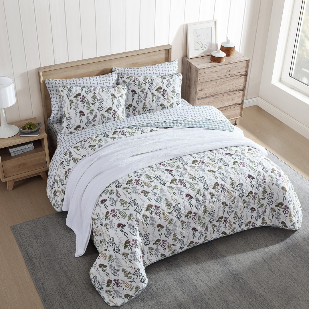Eddie Bauer Flower Field Cotton Reversible Green Quilt Set Eddie Bauer 
