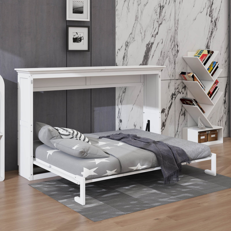 Lit escamotable horizontal Farmhouse, armoire de lit escamotable pliable, cadre de lit mural caché, Twin, White