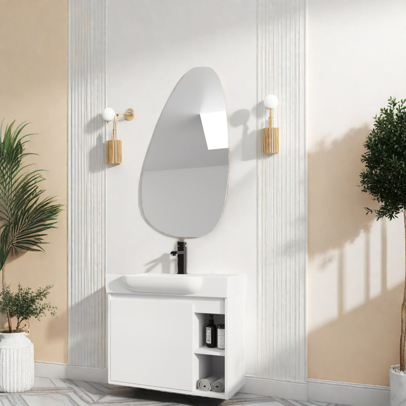 Meuble-lavabo et lavabo blanc brillant et peu encombrant, design moderne