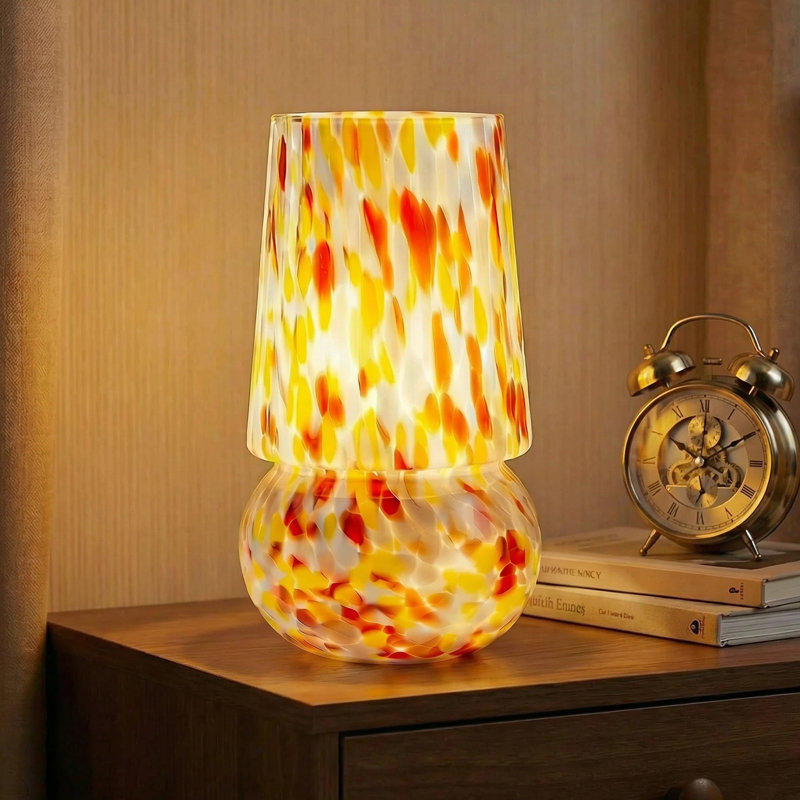 Lampe de table champignon multicolore en verre de style Murano avec gradateur, Confettis pastel