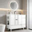 Meuble-lavabo de salle de bain avec lavabo, 4 tiroirs et support de rangement latéral-1442584151