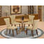 L'ensemble 5 pièces de table et chaises de cuisine comprend une table de salle à manger ronde avec Dropleaf et 4 chaises de salle à manger Parson en tissu brun naturel-167535382-167535388-167535381