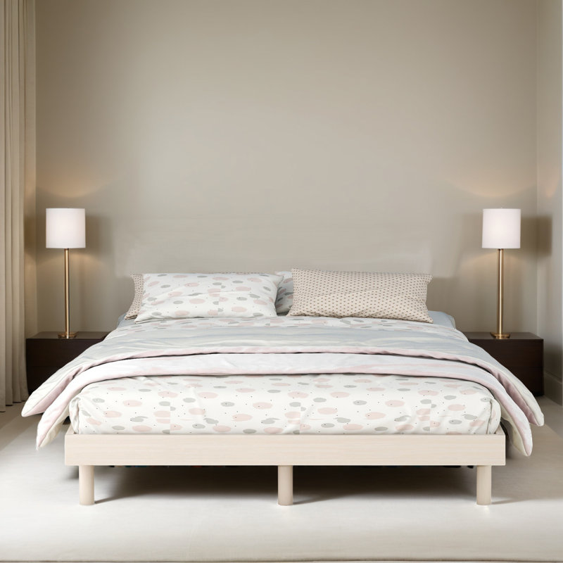 Floating Platform Bed Frame, Full, White Washed