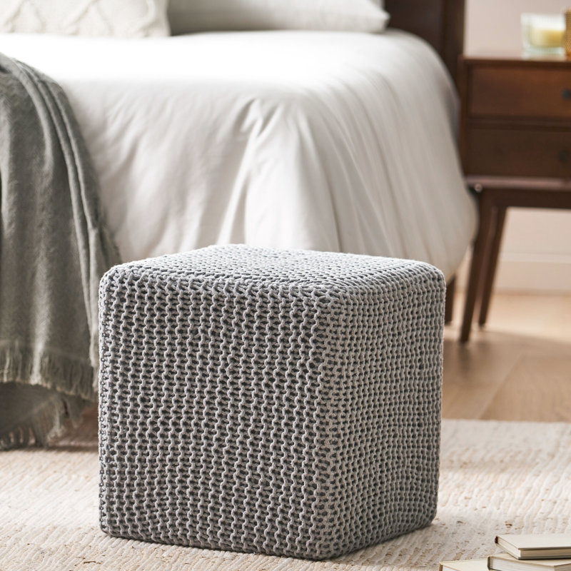Tabouret de pieds en coton tricoté à la main gris doux - taille 16,94 pouces, bel aspect esthétique agréable