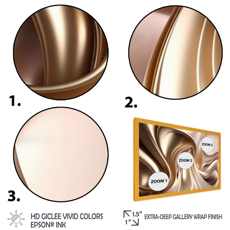 Subtil sophistication rose exquise et or VII - reproduction sur toile, H 24 po x l 32 po x P 1 po, Encadrement doré