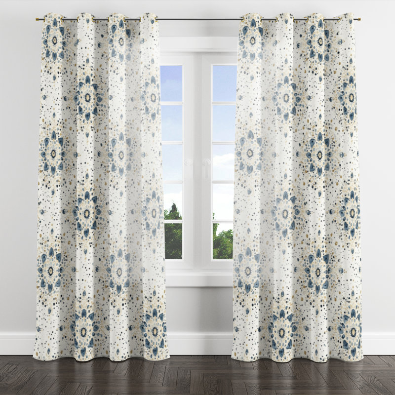 Abstract Curtains for bedroom - Modern Azzie Grommet Curtain - 1 Panel, 52" W x 108" L, Gold Grommets