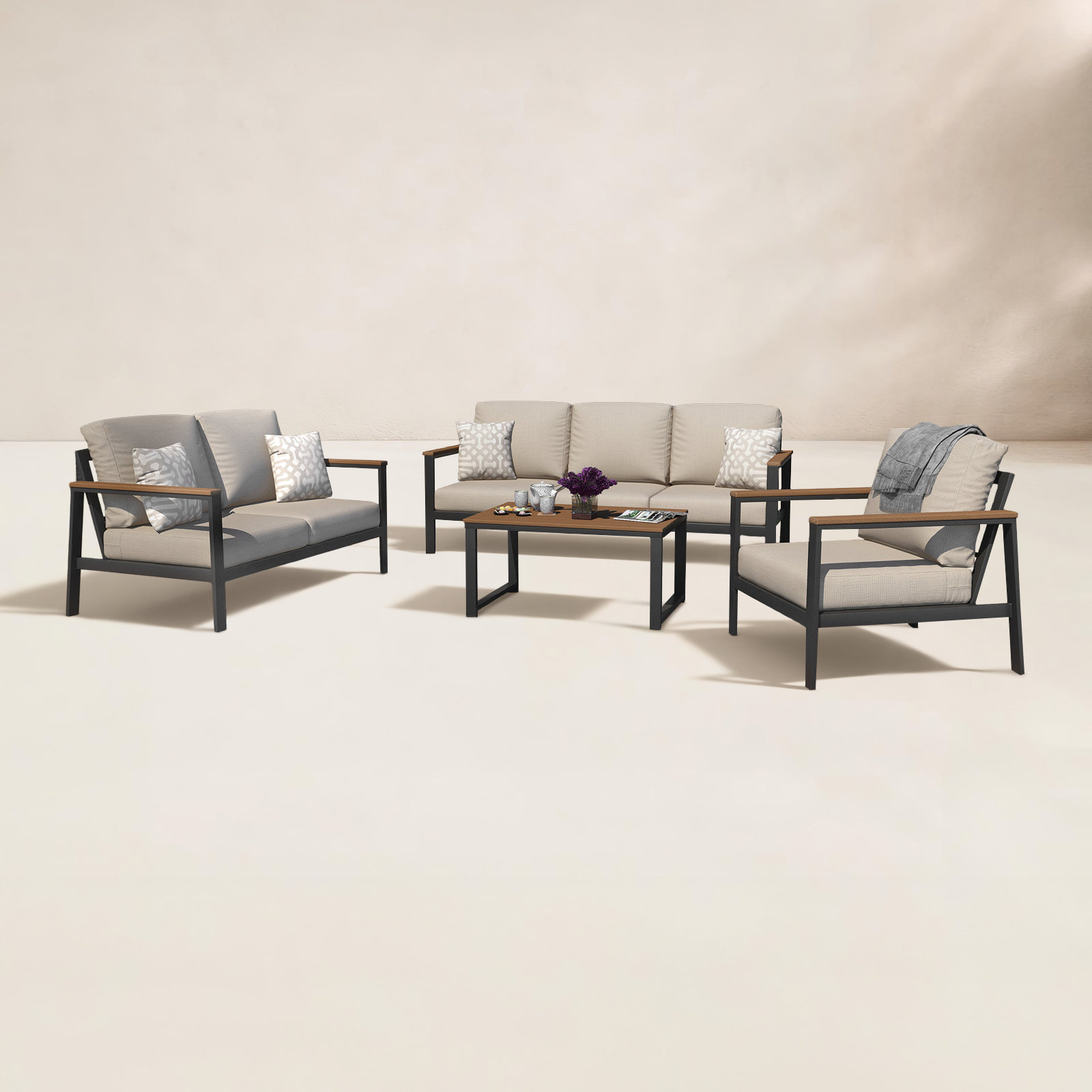 Townsend 6-Person Patio Seating Group, Cast Silver Sunbrella®