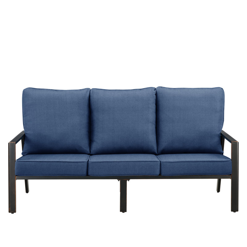 77'' Wide Straight Aluminum Patio Sofa with Cushions, Blue