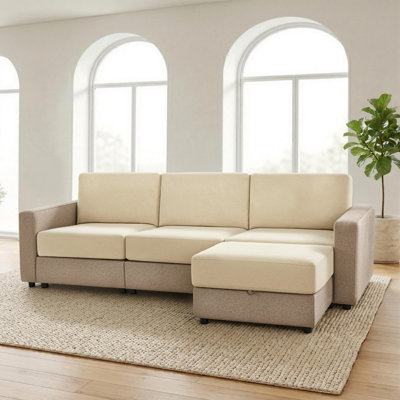 Oversized 3-Seat Modular Sectional Sofa with Ottoman