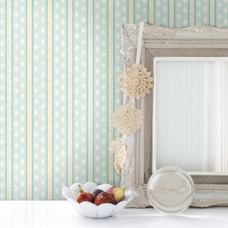 Papier peint embossé à rayures 3D 33 pi x 20,5 po Springtime Cottage, Bleu clair