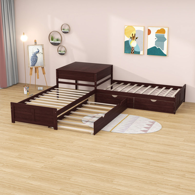 Kids Twin Platform with Trundle with Drawers, Espresso