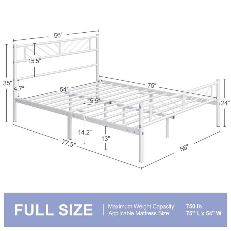 Armanni Platform Bed Frame with Design Headboard, Full, White