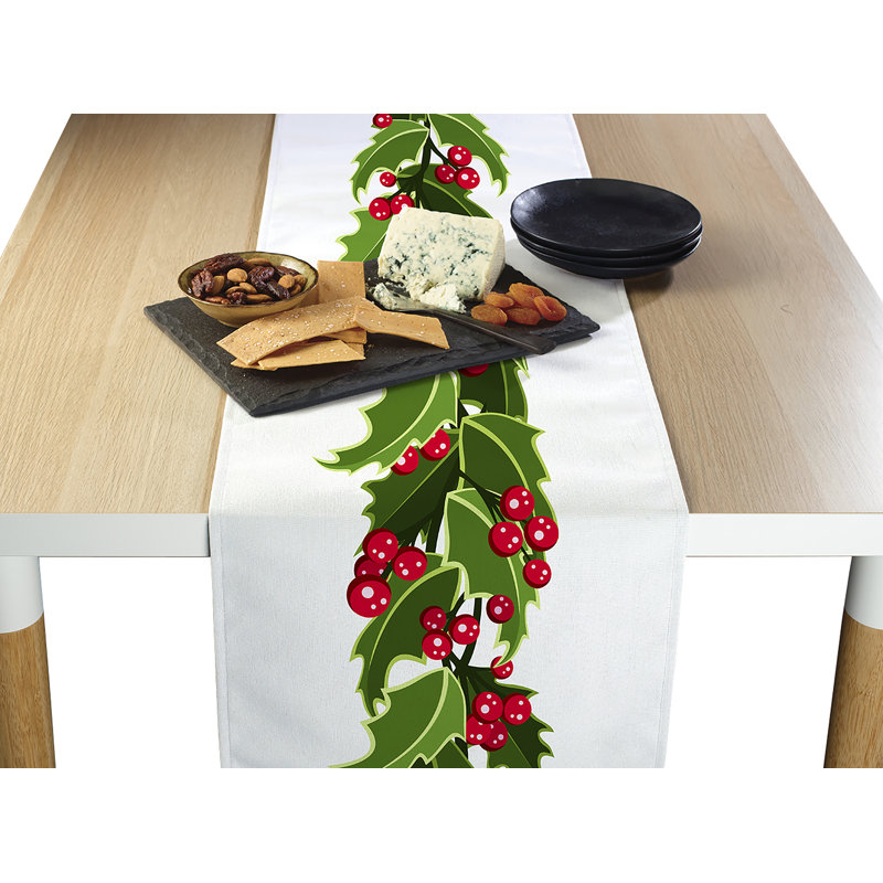 Englewood Christmas Holly Border Table Runner, 72" W x 12" L