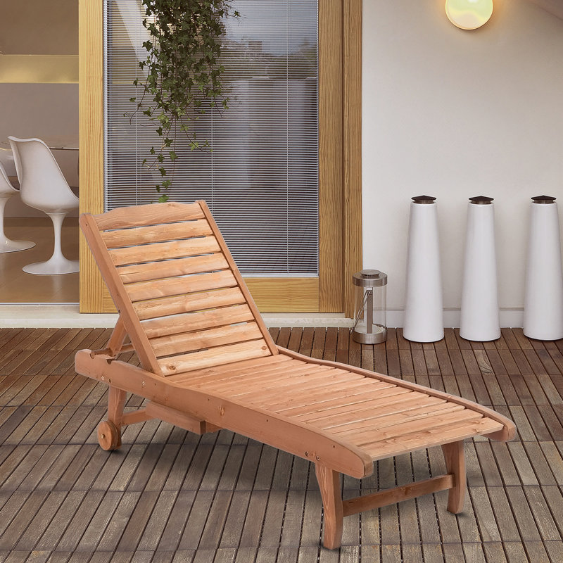Chaise longue d'extérieur Outsunny avec table intégrée, dossier inclinable pour bronzer, roulettes, aspect bois rouge