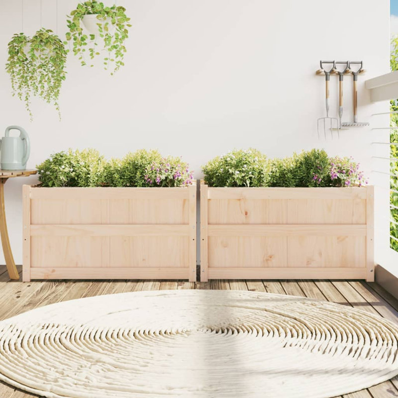 Venizelos Wood Planter Box, Natural, 50cm H x 90cm W x 50cm D