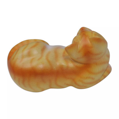 Erhart Watchful Cat Wood Sculpture