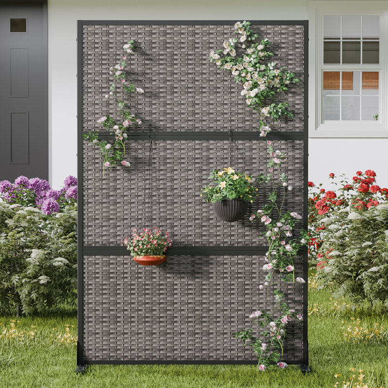 72"x 47" Outdoor Rectangular Metal Privacy Screen with Rattan Panel