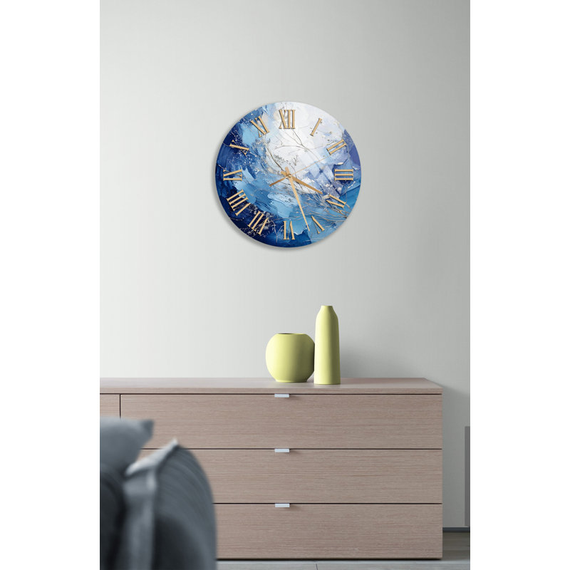 Horloge murale céleste céleste en verre trempé avec chiffres romains dorés, Médium