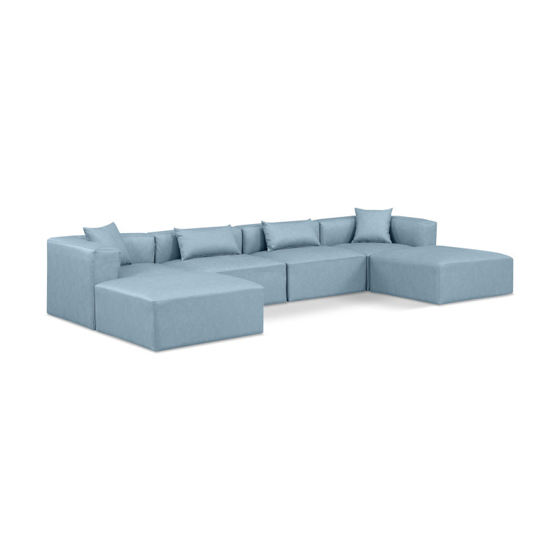 Canapé modulaire en cuir 6 pièces Vegan, Cuir végétalien bleu clair