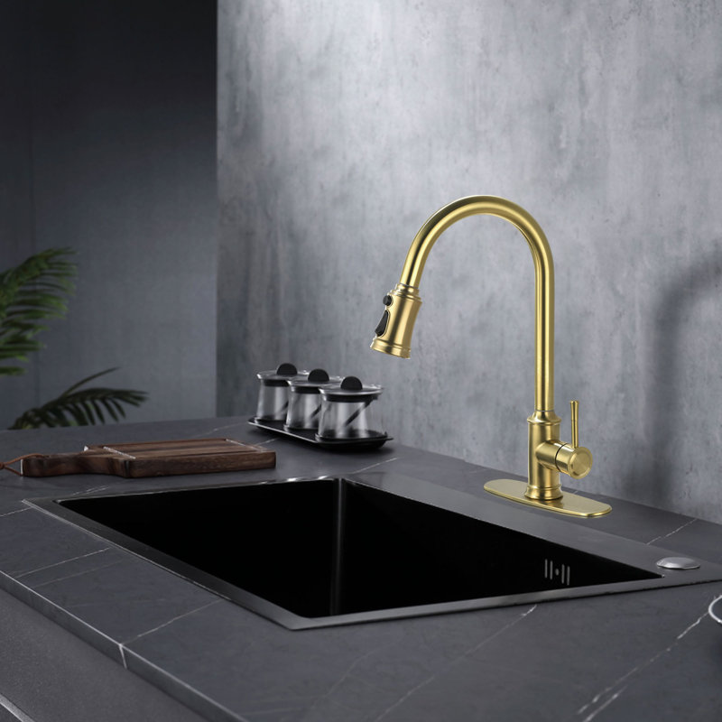 Golden Yard Pull Down Kitchen Faucet, Brass