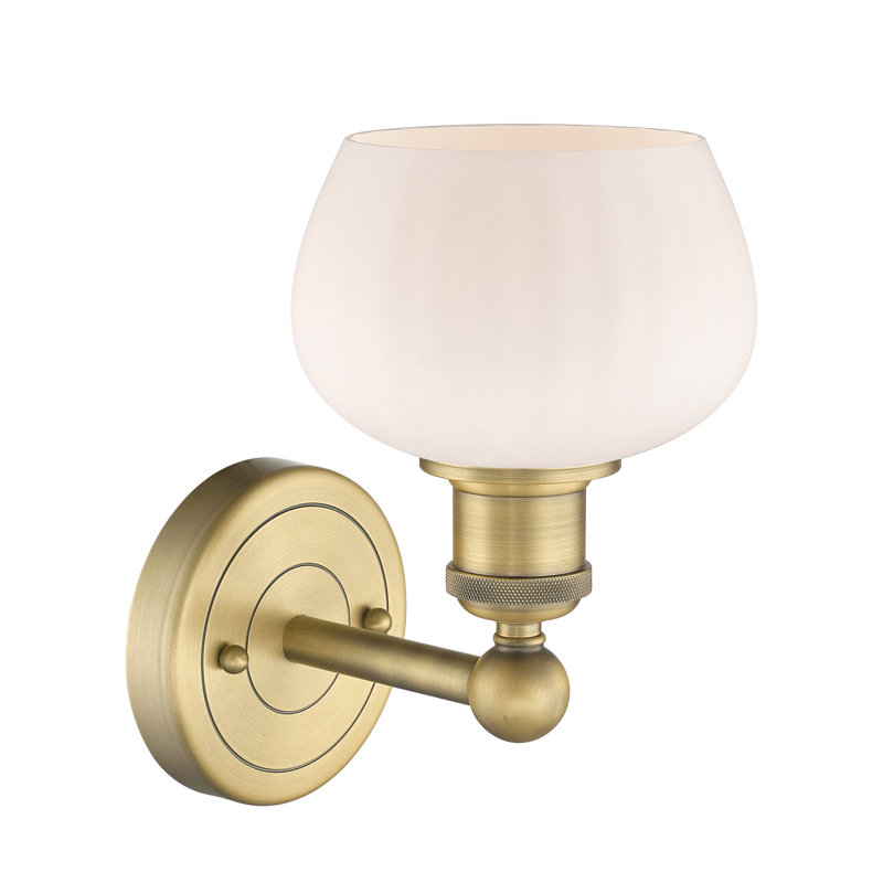 Canute Armed Sconce, Matte White, Brushed Brass