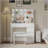 Vanity, Makeup Vanity Desk Set With Mirror & Light, Dressing Table Storage Lots With Power Strip, 3 Lighting Modes With Adjustable Brightness, 37 Inches  (White With Stool)