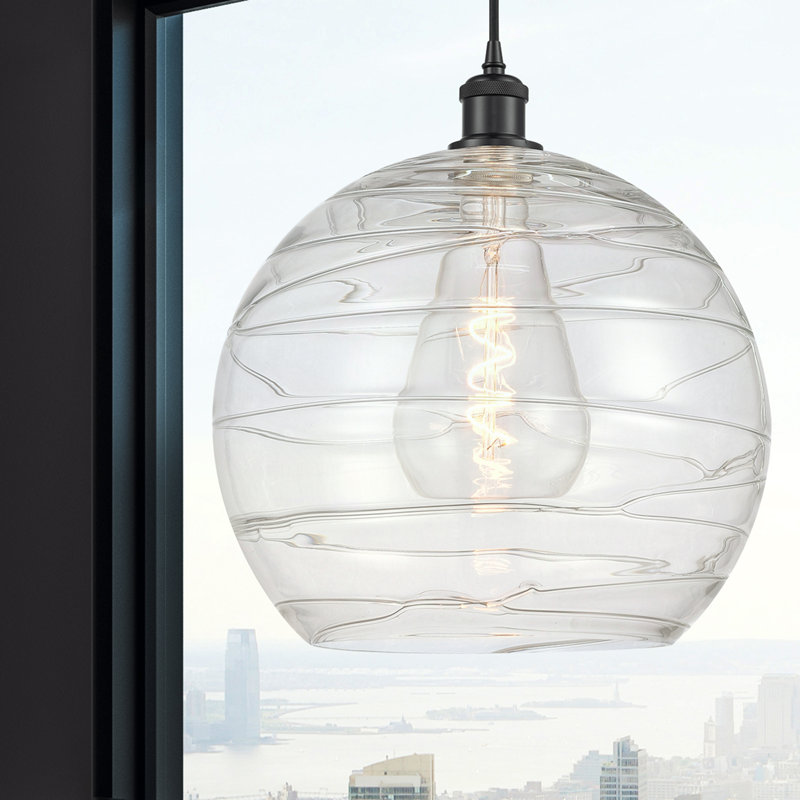 Luminaire suspendu en forme de globe à 1 lumière Hamida, Ampoule non incluse, Transparent, Noir mat