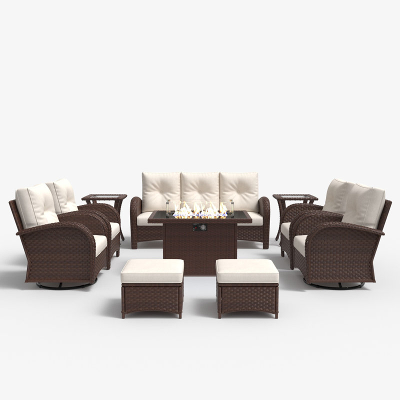 Marhlau 9 - Person Patio Conversation Set with Cushions, Brown, Beige