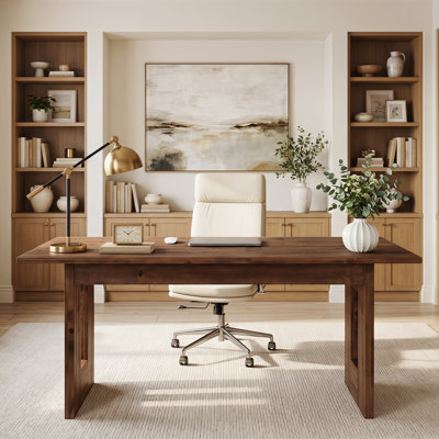 63 Inches Solid Wood Office Desk, Modern Rectangular Writing Workstation, Minimalist Wooden Computer Desk