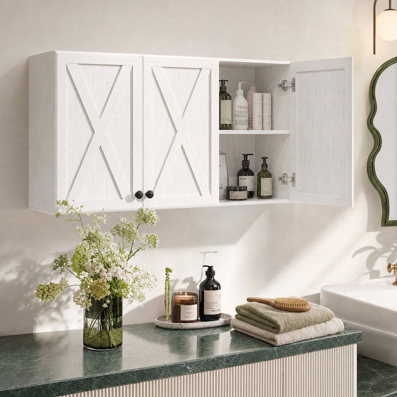 Armoire murale à porte de grange l 35 po x H 19 po, Blanc