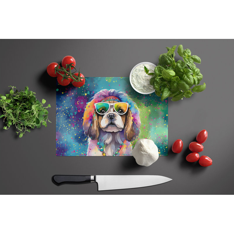 Shih Tzu Hippie Dawg Glass Cutting Board Large