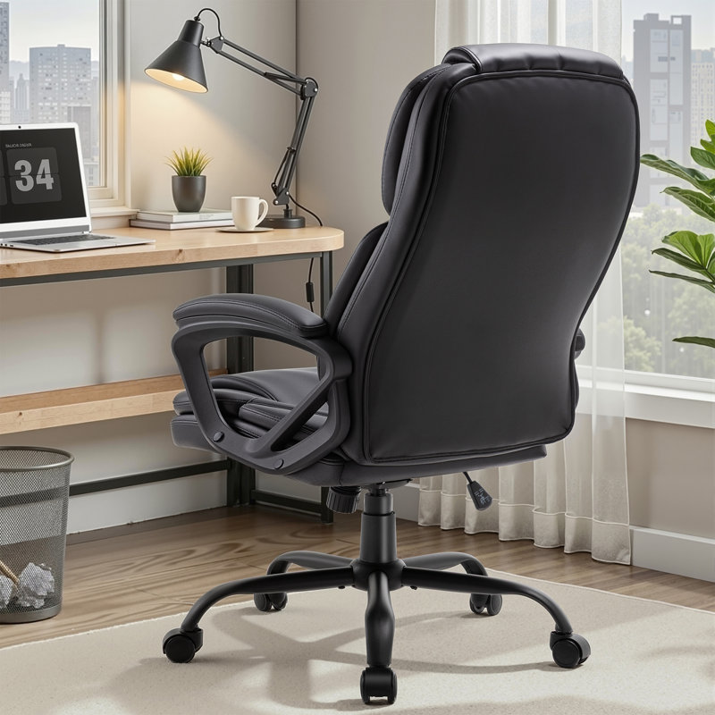 Fauteuil de bureau de direction grande taille, assise extra-large et profonde, revêtement en cuir PU rembourré de 16 cm d'épaisseur, dossier haut inclinable