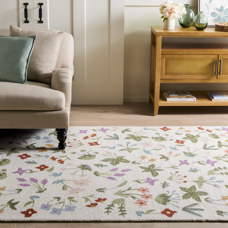 Martha Stewart Hand Tufted Wool, Cotton Floral Outdoor Rug, Rectangle 5' x 8'