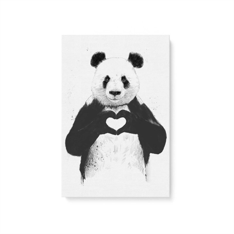 Panda Love en noir et blanc, Toile tendue, Ne s’applique pas, H 18 po x l 12 po